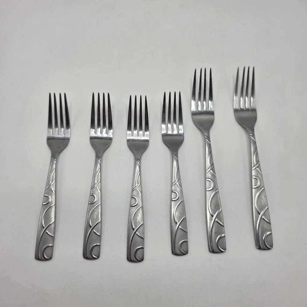 Cambridge Stainless Steel Fork Set 6pc Swirl Pattern Dinner Salad Flatware Set